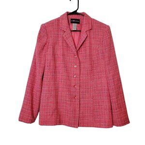 Sag Harbor Womens Pink Tweed Button-Front Blazer Size 8